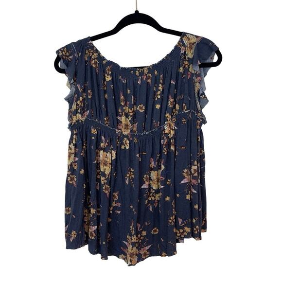 We The Free Women’s Woven Floral Print Off The Shoulder Blouse Navy Size M Boho - Picture 2 of 7